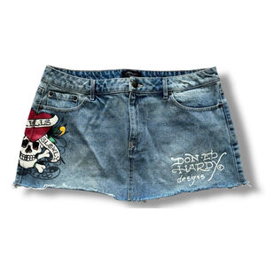 Vintage/Rare Ed Hardy Women's Denim Mini Skirt Size XL
